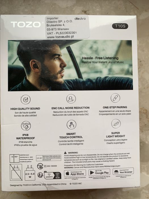 Słuchawki bezprzewodowe TOZO T10S, nowe, gwarancja