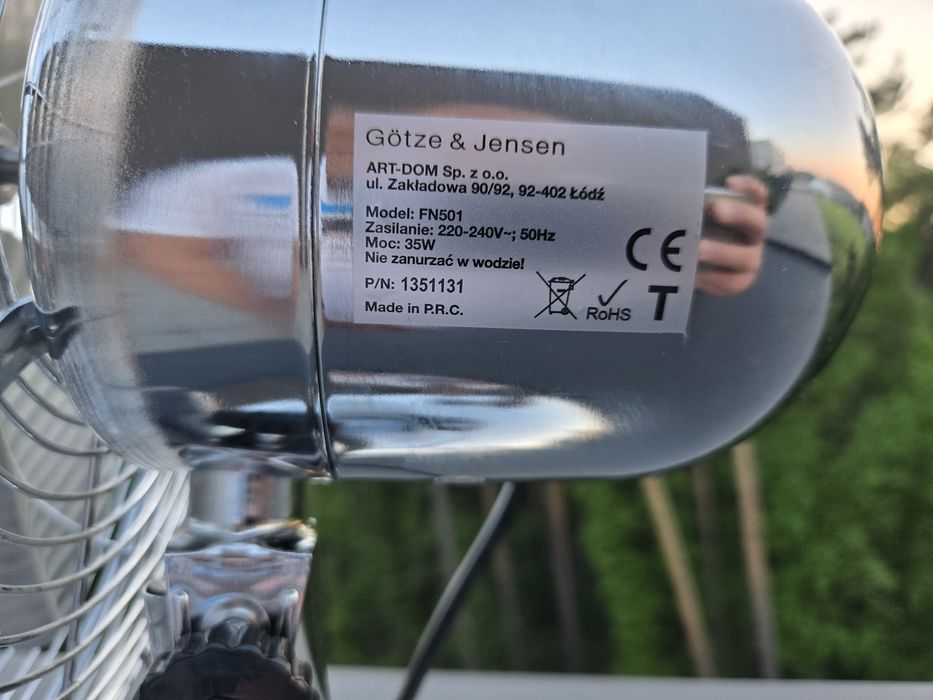 Wentylator biurkowy Gotze & Jensen FN501 metalowy  chrom