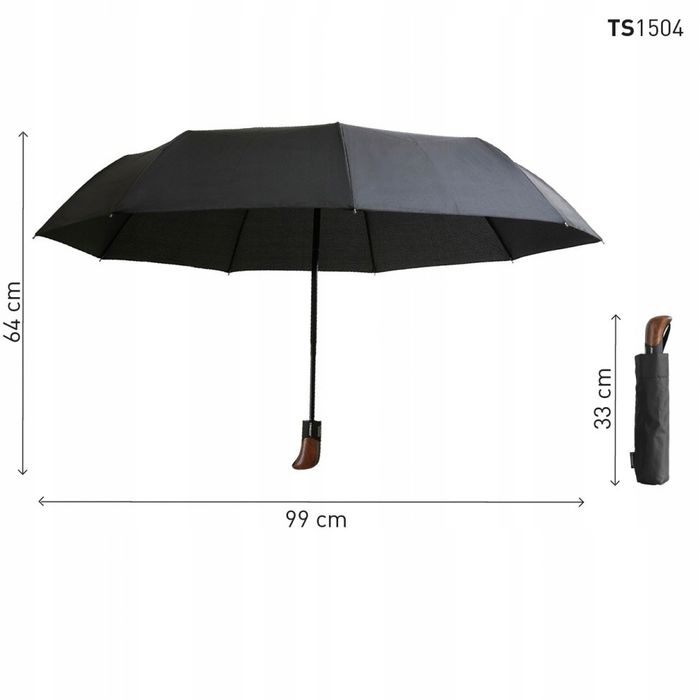 Tiross parasol automatyczny, składany, z pokrowcem czarny średnica 100 cm