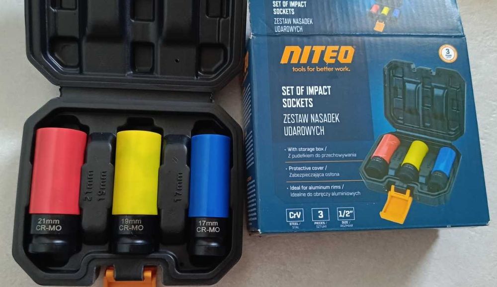 NITEO zestaw nasadek udarowych, 3 sztuki, rozmiar 17, 19, 21 mm, NOWY