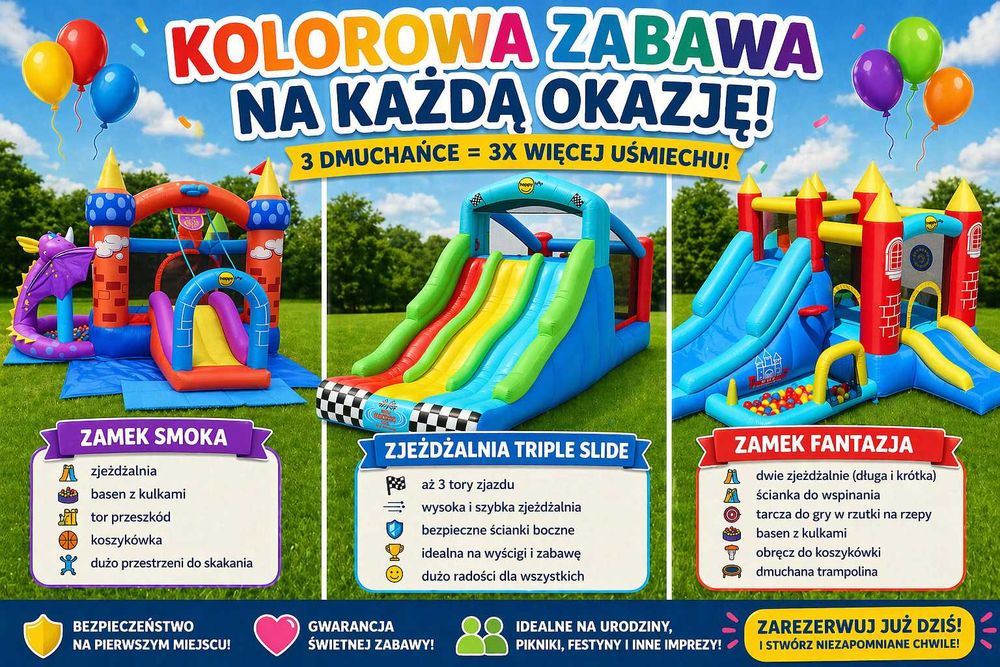 Wynajem dmuchańców, wynajem dmuchańca. Wolne terminy! 22-23, 30 Sierpnia. Wrocław,  Środa Śląska, Miękinia, Brzeg Dolny i okolice.