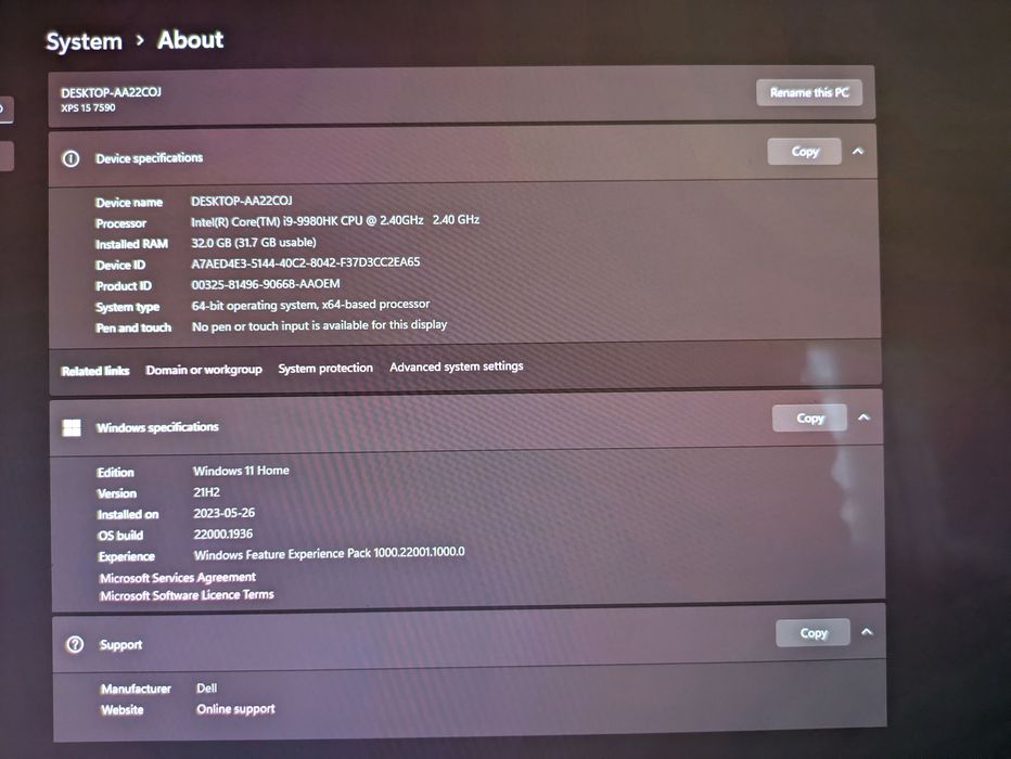 Dell XPS 15 7590, 32GB RAM, SSD 1TB, NVIDIA GeForce GTX 1650