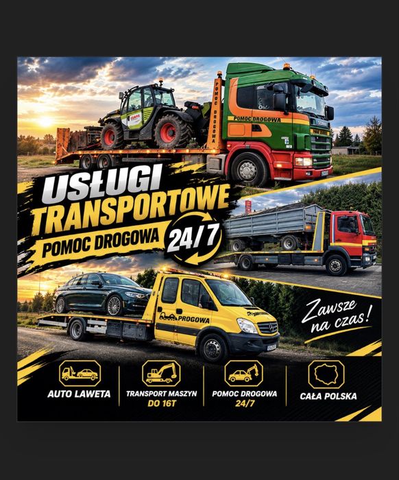 Transport Maszyn i Pojazdów do 16T | Autolaweta | Pomoc Drogowa 24/7 | Cała Polska