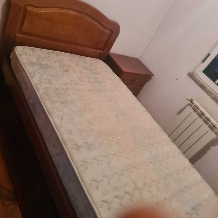 Cama, mesa de cabeceira e guarda fatos seminovos.