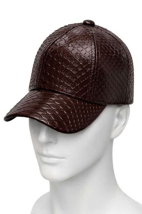 Стильна бейсболка з натуральної питонової шкіри, колір шоколад