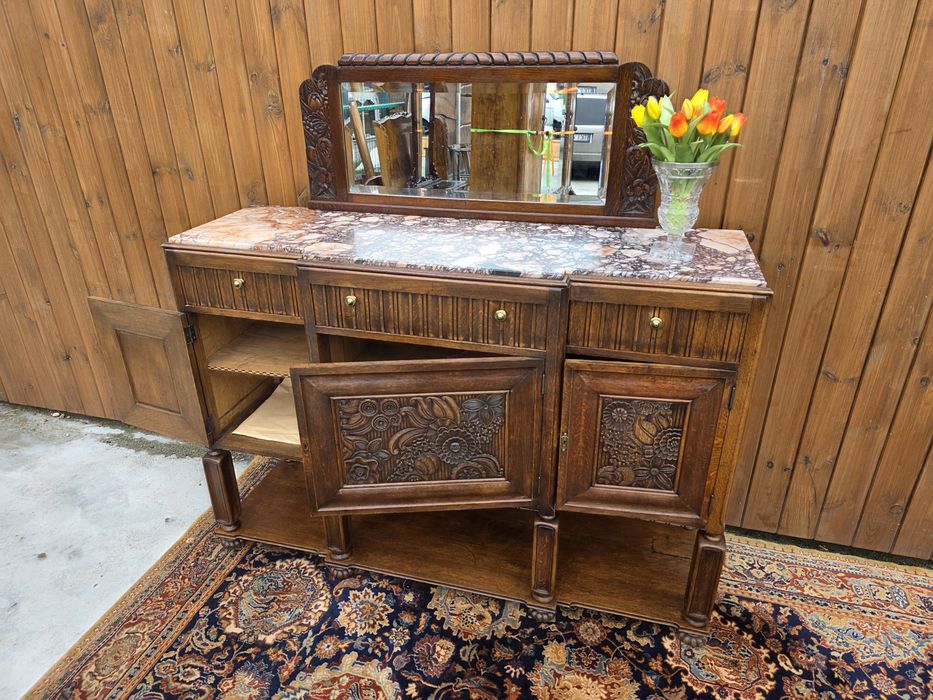 Secesyjna komoda bufet z marmurem i lustrem 160cm #1960 Stylowy Węgrów