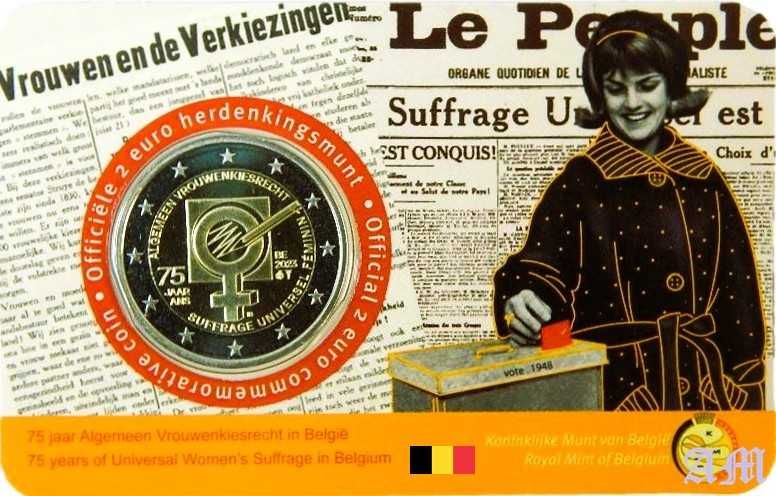 Bélgica 2€ Sufrágio Feminino BU 2023 Cardcoin