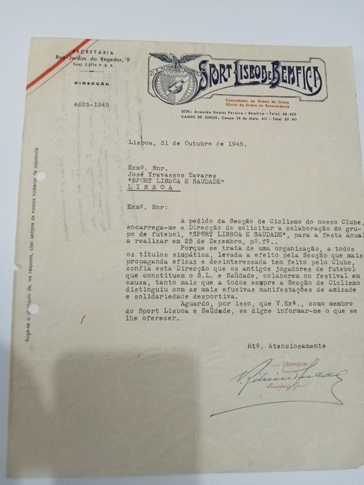 Benfica, cartas antigas