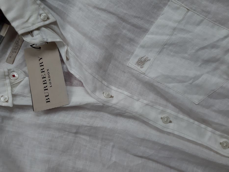 Burberry koszula L biała len 100% oryg nr seryjny piękna prezent unika