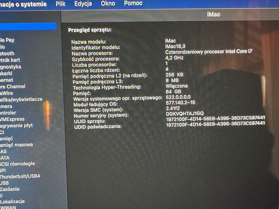 iMac Retina 5K, 27 cali, 4.2GHz, 64GB, 2 TB SSD, Radeon Pro 580 8 GB