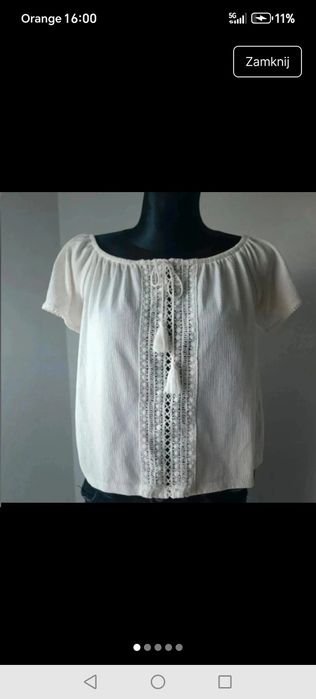 Bluzka elegancka tweedowa krótki rękaw biała