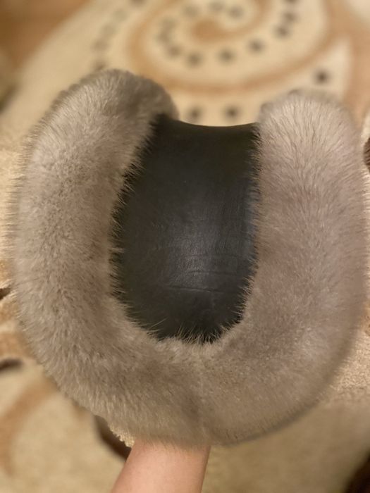 Капор голуба норка і шкіра кожа женская шапка ж