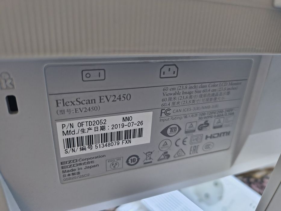 Monitor EIZO FlexScan EV2450 24" IPS Full HD HDMI DisplayPort