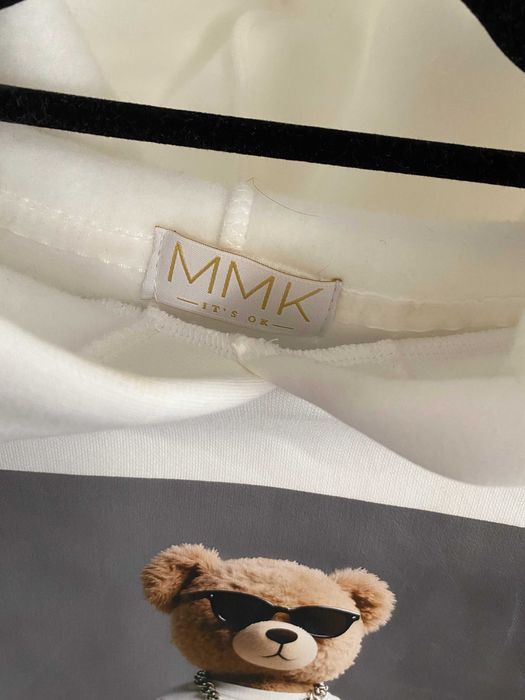 MMK Mi Mi nowa ciepła biała bluza z kultowym misiem teddy ber Viral