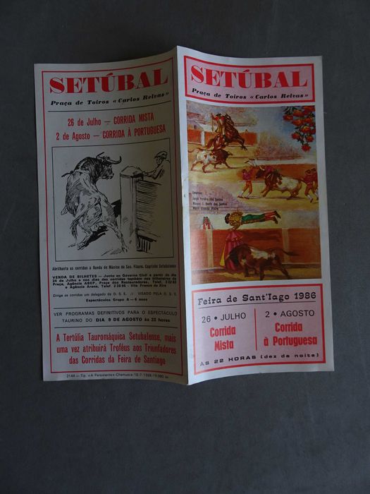 Programa de tourada Praça de Toiros Carlos Relvas Setúbal - Feira de Sant'Iago 26 julho / 2 agosto 1986