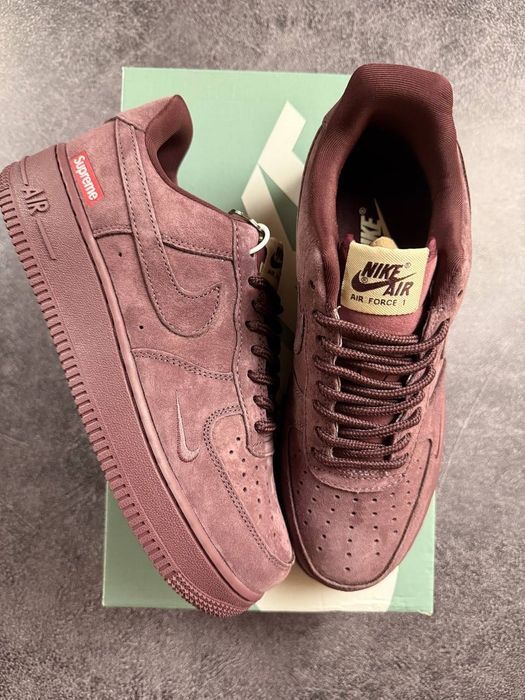 ФАВОРИТ! Nike Air Force 1 Low x Supreme Burgundy / Beige 39 40 41 42 43 44 45 найк аір форс лоу супрім бургунді бежеві