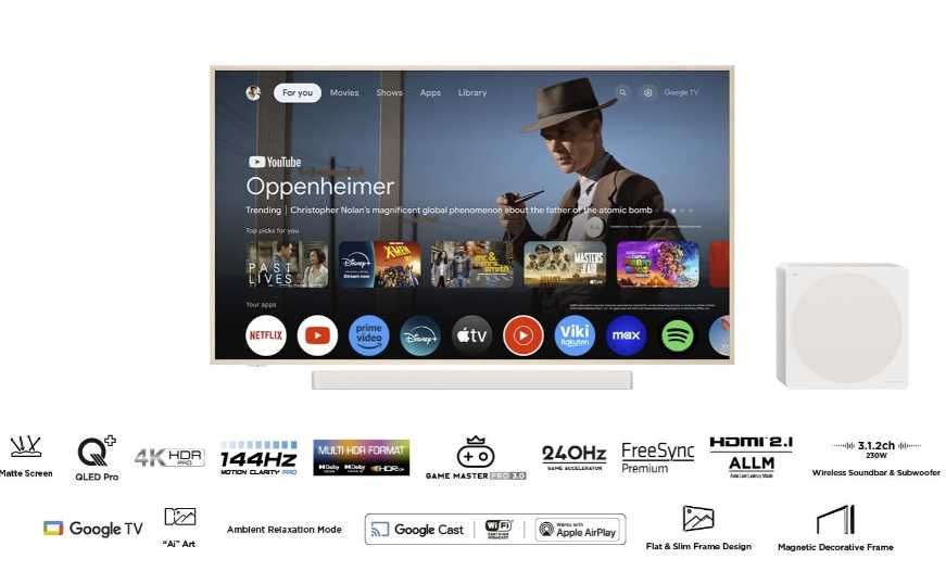 Telewizor TCL 65 A300 PRO QLED 4K 144 Hz Google TV AUDIO BANG&OLUFSEN