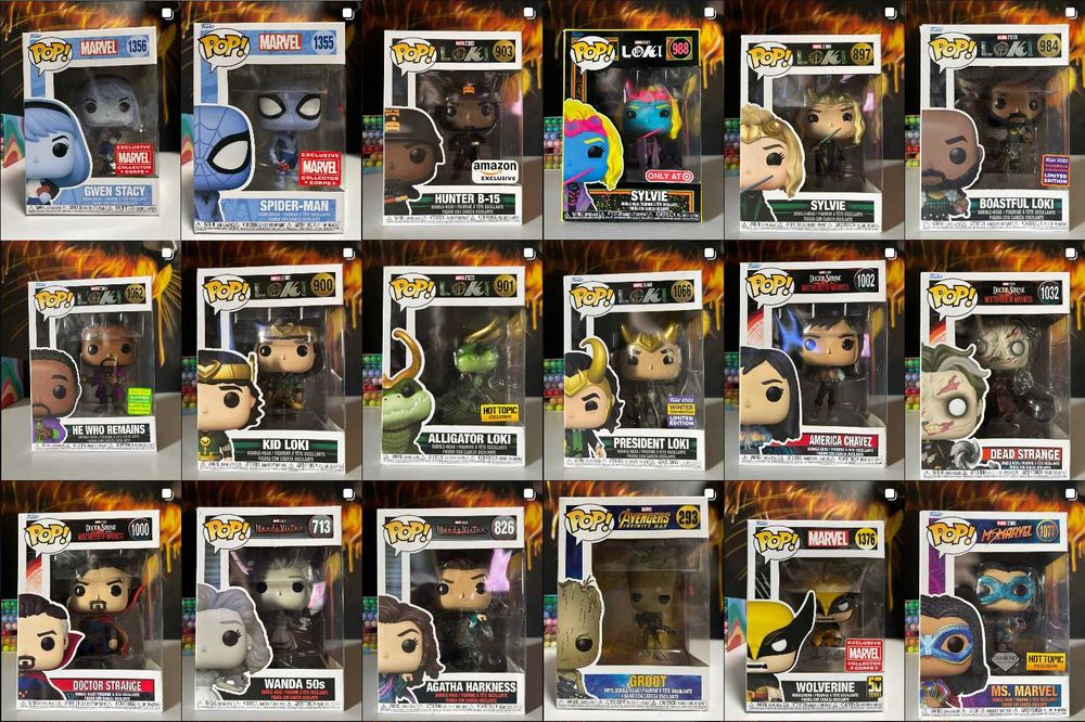 Фігурки Funko Pop Marvel (Loki, Wolverine, Spider-Man, Iron Man, Groot