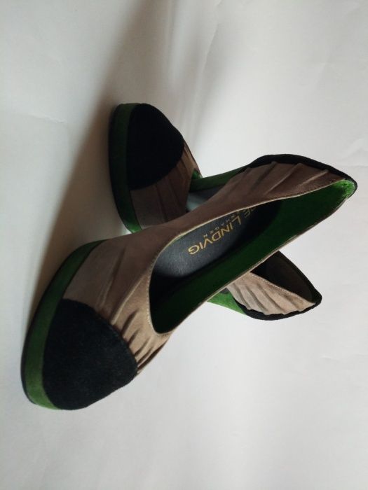 BUTY Damskie R.36 Platforma SLupek Zielony Popiel Lise Lindwig