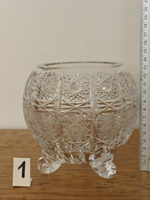 Kryształy PRL Misa na nóżkach, Wazon Kula, Owocarka