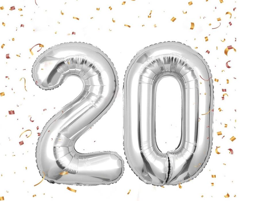 Srebrne Duże Balony Na 20 Urodziny - 100 Cm