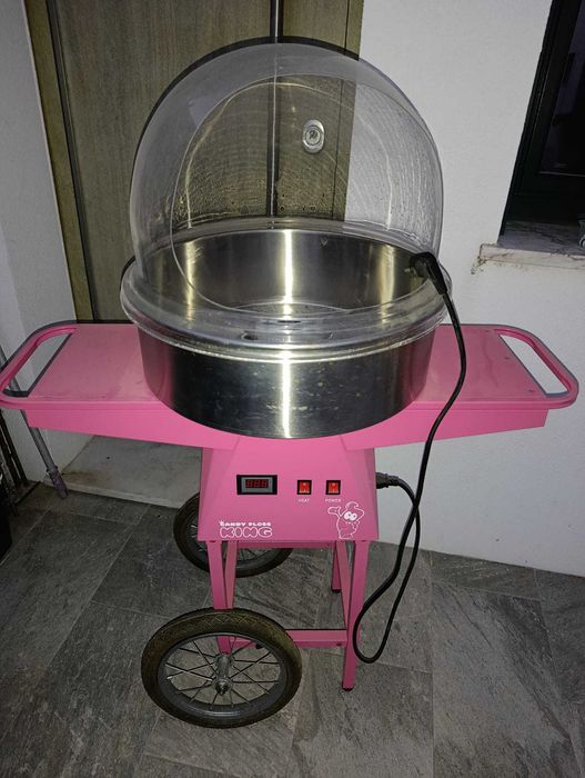 Máquina Profissional de algodão doce com carrinho e cúpula