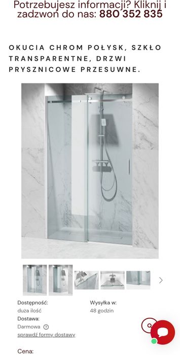 Drzwi prysznicowe transparentne  195x83 cm.