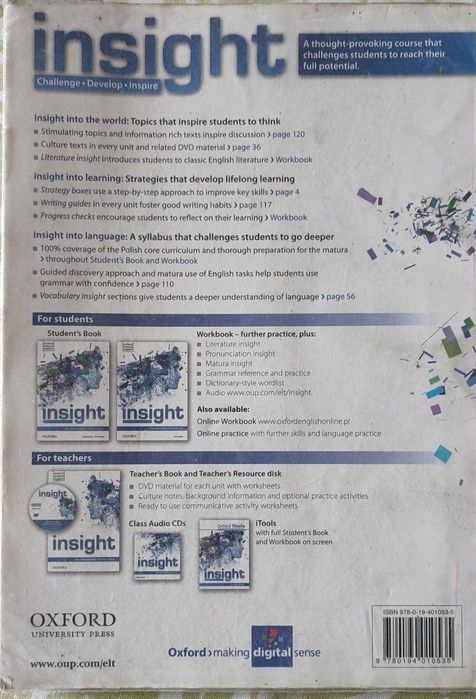 Zestaw Insight Pre-Intermediate Student's Book oraz  Insight Pre-Intermediate Workbook - zestaw do j.angielskiego dla szkół ponadpodstawowych