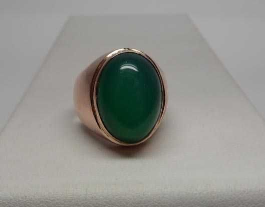 Złoty pierścionek z chalcedonem zielony chalcedon R.21
