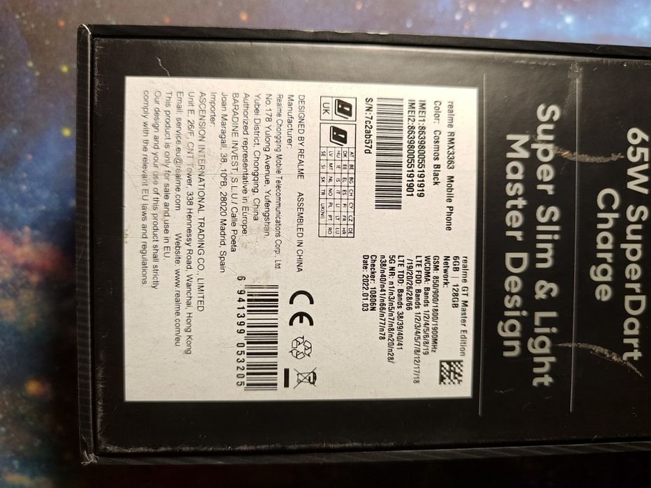 Телефон Realme GT Master Edition 6/128 Cosmos Black EU Global NFC 120Г