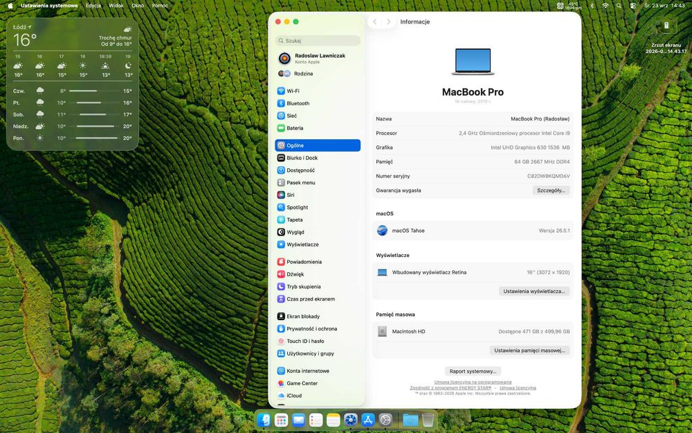 Apple MacBook Pro 16" 2019 i9 / SSD 512GB / 64GB RAM / Radeon Pro 5500M 8GB