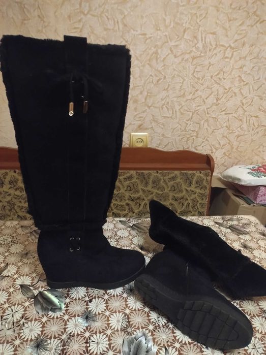 Сапоги  искусств. замш