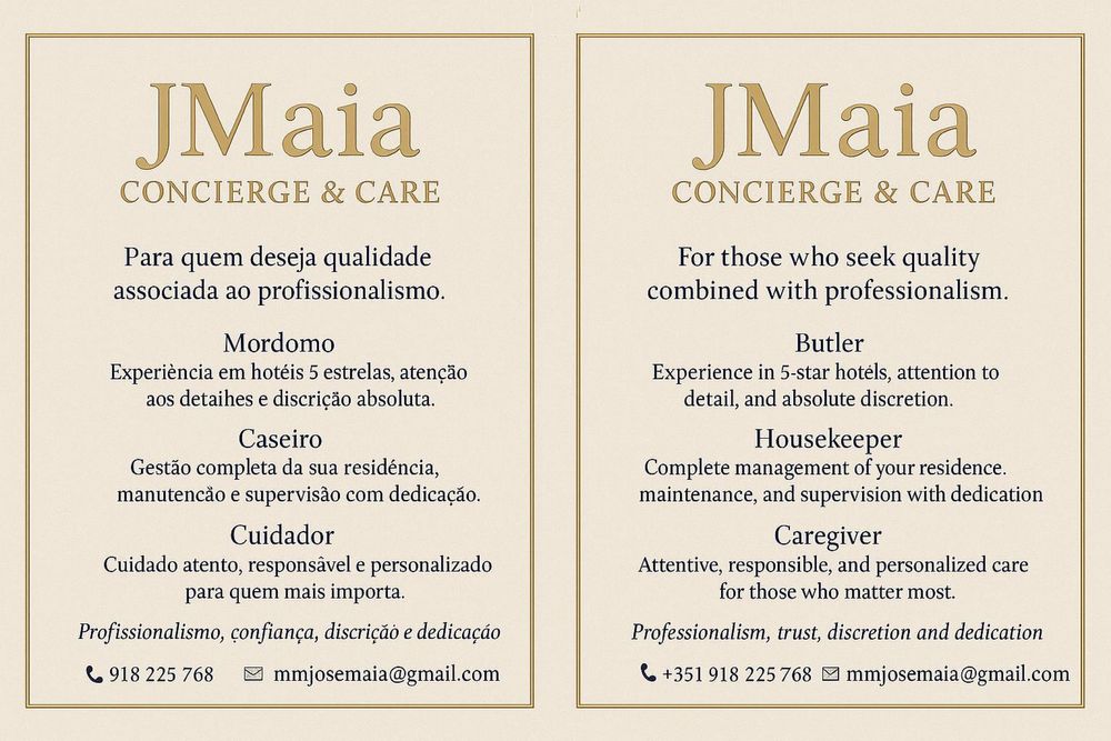 Mordomo-Caseiro · Chauffeur · Cuidador  – Serviços de Confiança