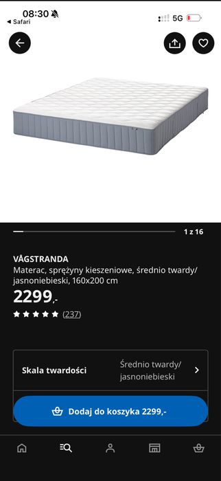 Materac IKEA VAGSTRANDA sredniotwardy