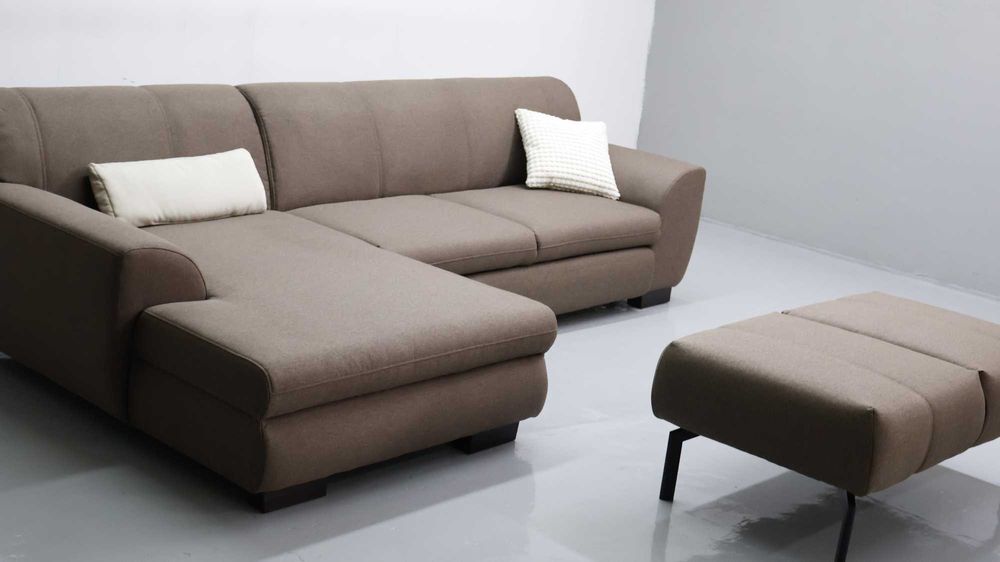 TCE DESIGN NAROŻNIK z funkcją spania PUFA rogówka sofa brązowa tkania
