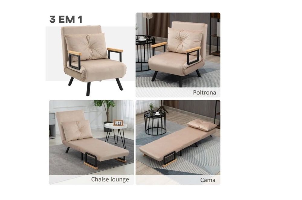 Poltrona Convertível em Cama HOMCOM