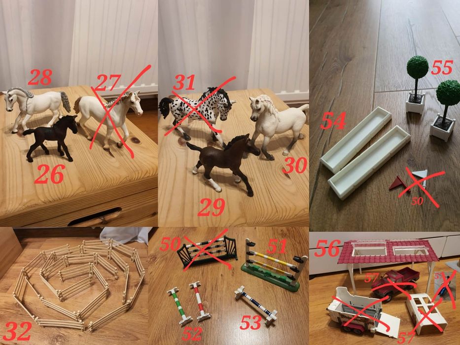 Shleich konie, ludziki, przyczepa, ogrodzenia, akcesoria