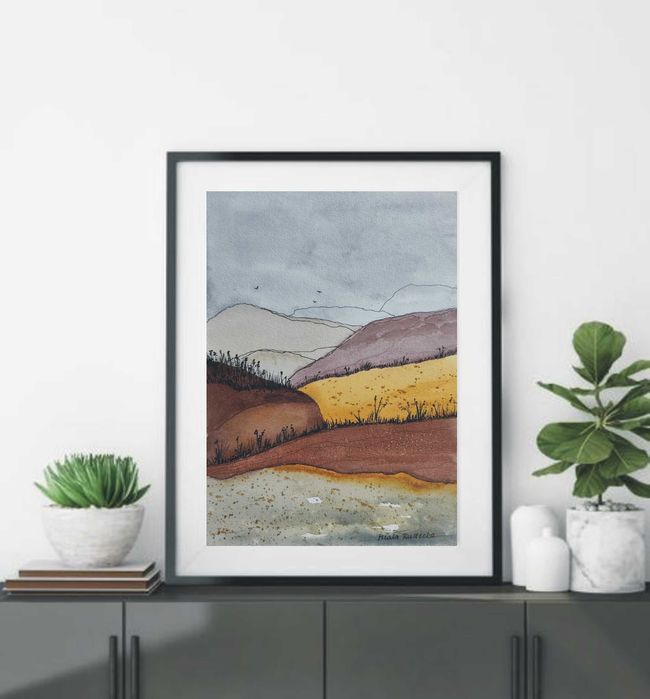 Oryginalny Obraz Akwarela Góry 19x27 Pejzaż Unikat (Nie Print!)