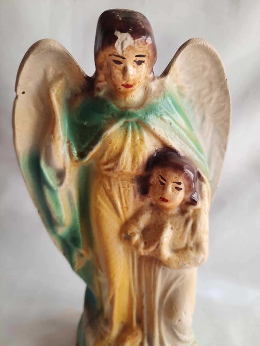 Anioł Opiekun Dzieci Stara Figurka Polichromia