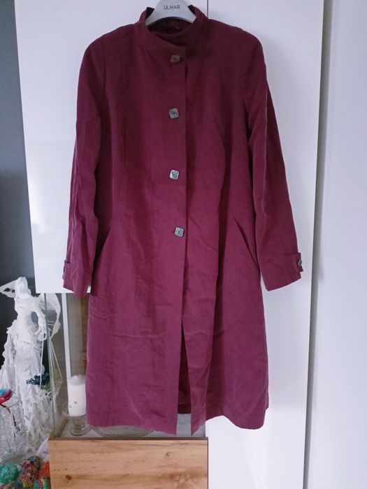 Płaszcz wiosenny trench śliwkowy