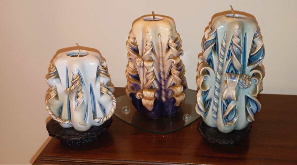 Conjunto de velas decorativas esculpidas – artesanais