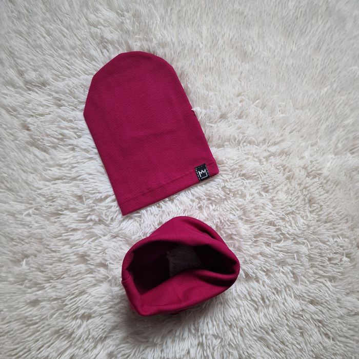 Czapka z kominem Mimi bawełniana kpl wiosenny prążkowany rozowy