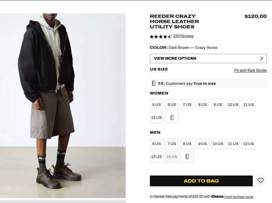 Туфлі унісекс Dr. Martens Reeder Crazy Horse Leather, 38р