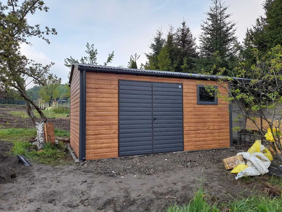 Domek ogrodowy dwuspad przód/tył 5×3 + wiata otwarta 1,5m z prawej