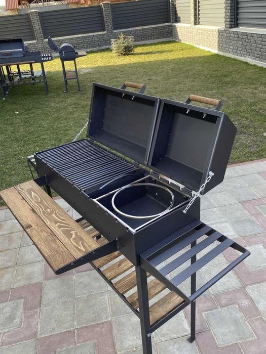 Мангал з двома кришками для барбекю метал 5 мм ПОСИЛЕНИЙ