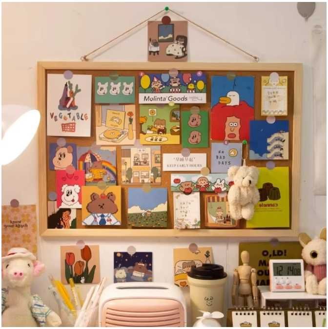 Пробкова дошка в дерев’яній рамці, настінна дошка для нотаток, фото