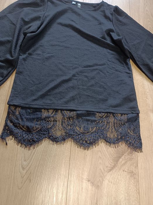 Czarna elegancka tunika bluzka koszula koronka damska rozmiar 38/40
