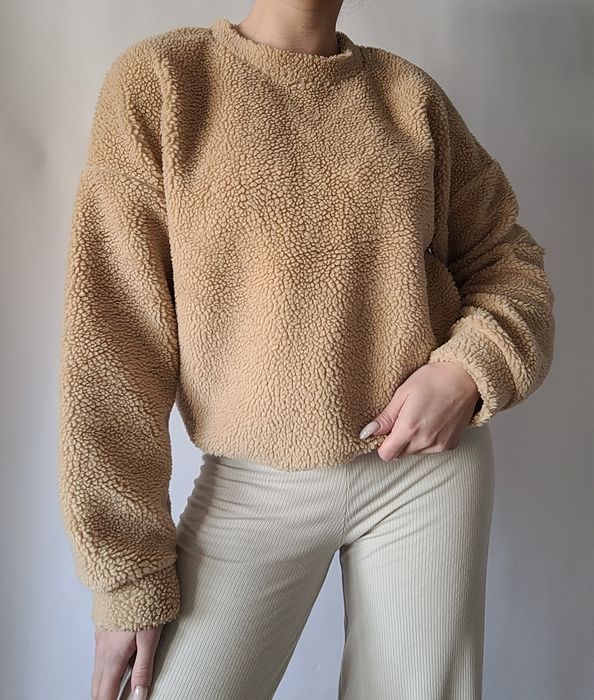 Jasna beżowa bluza sweter kożuszek baranek S/M 36/38 oversize