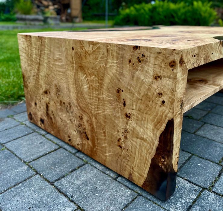 Drewniany stolik kawowy czeczot topola dąb żywica epoksydowa loft #48