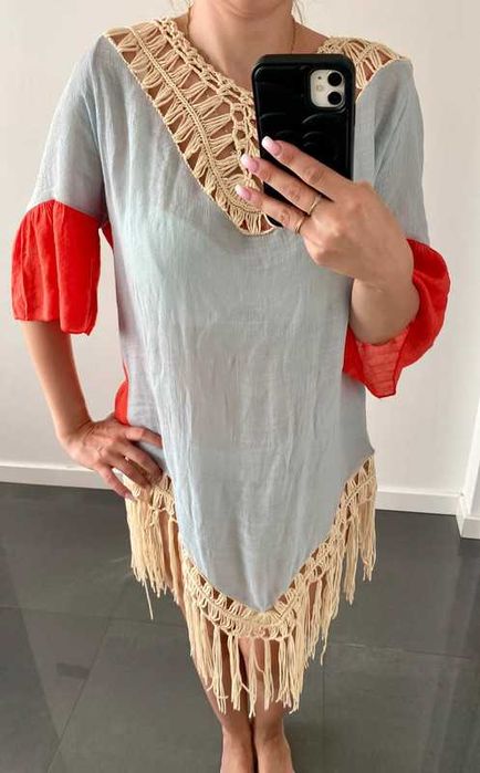Tunika plażowa/pareo z frędzlami na kostium kąpielowy